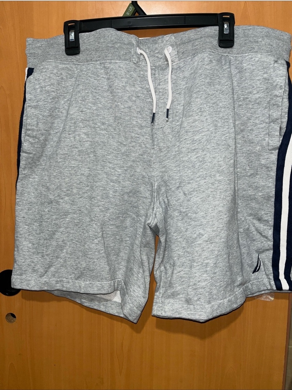 Nautica Heather Gray Athletic Drawstring Shorts with Navy Stripe